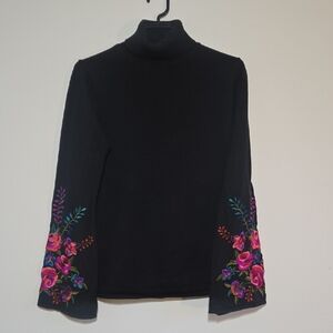 Vintage Bell Sleeve Embroidered Turtleneck Sweater